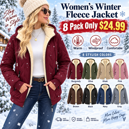 Women’s Winter Fleece-Lined Hooded Jacket – Warm Lightweight Windproof Casual Coat for Outdoor & Everyday Wear