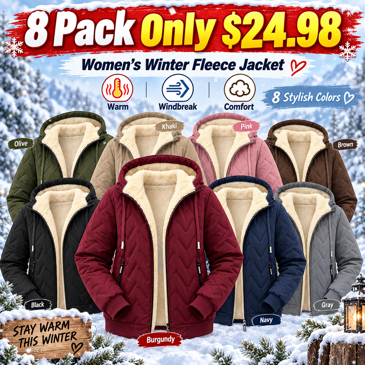 Women’s Winter Fleece-Lined Hooded Jacket – Warm Lightweight Windproof Casual Coat for Outdoor & Everyday Wear