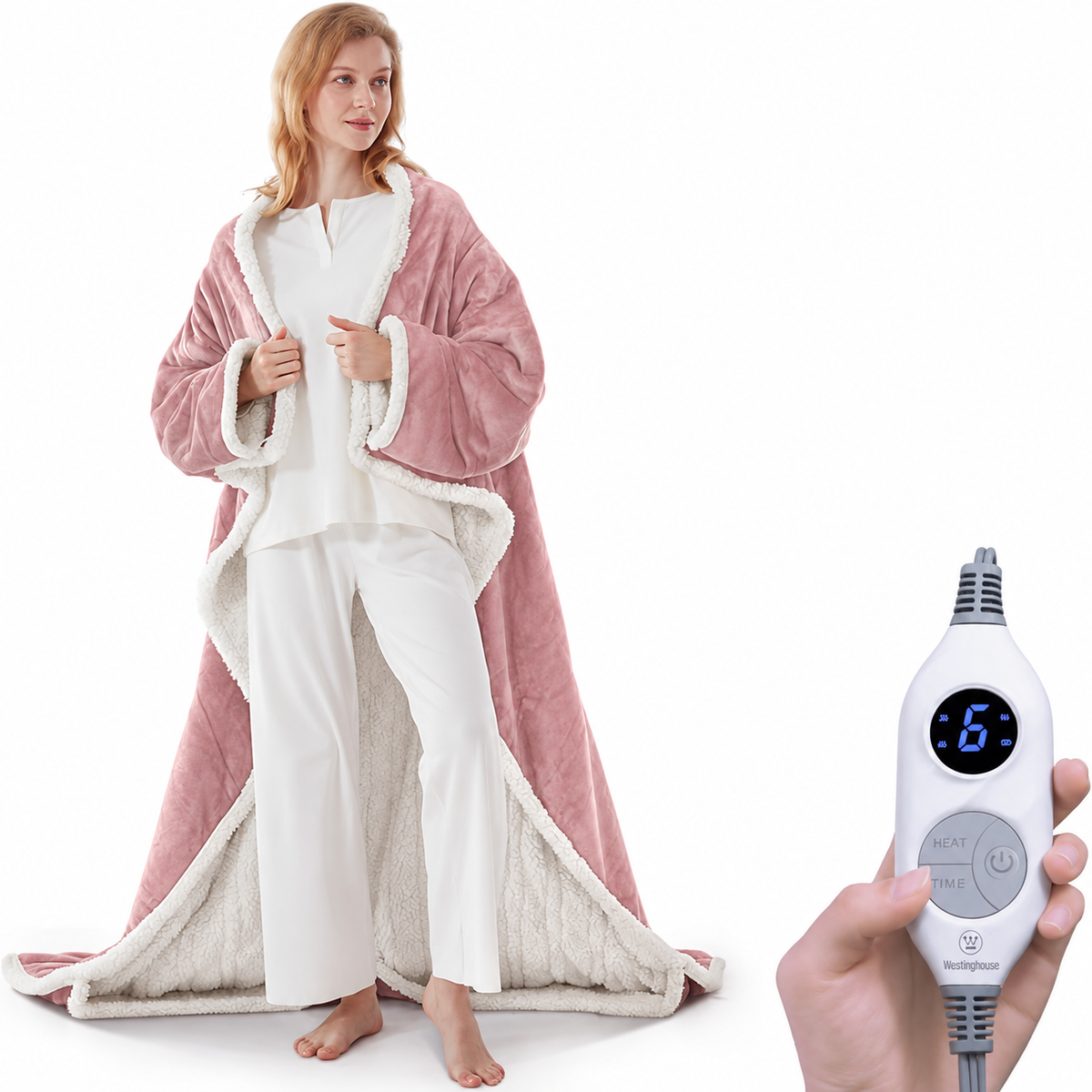 Wearable Heated Blanket with Foot Pocket Sherpa🔥Overheat Protection & Auto Shut-Off