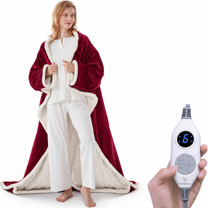 Wearable Heated Blanket with Foot Pocket Sherpa🔥Overheat Protection & Auto Shut-Off