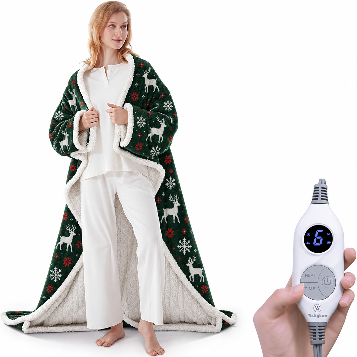 Wearable Heated Blanket with Foot Pocket Sherpa🔥Overheat Protection & Auto Shut-Off