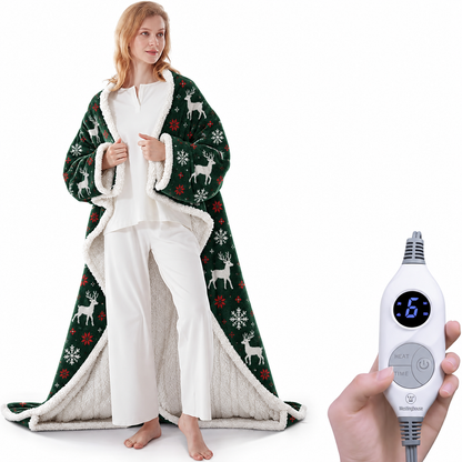 Wearable Heated Blanket with Foot Pocket Sherpa🔥Overheat Protection & Auto Shut-Off