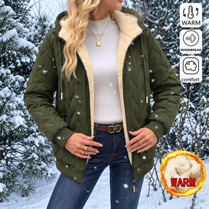 Women’s Winter Fleece-Lined Hooded Jacket – Warm Lightweight Windproof Casual Coat for Outdoor & Everyday Wear